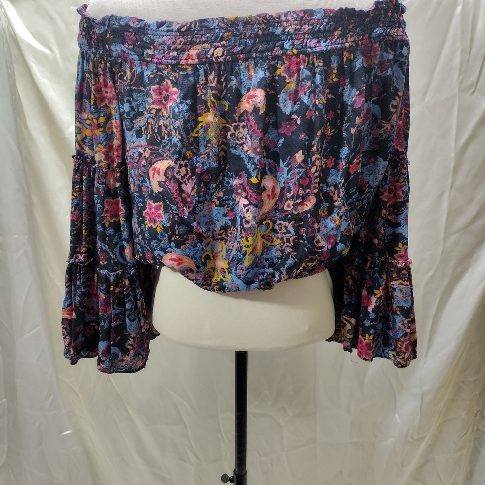 Free People Free Spirit Off the Shoulder Top floral paisley print blouse size XS - Picture 4 of 8